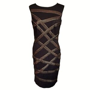 Tadashi Shoji Metallic Dress Medium Midi NYE Party Glam Sleeveless Black Bronze